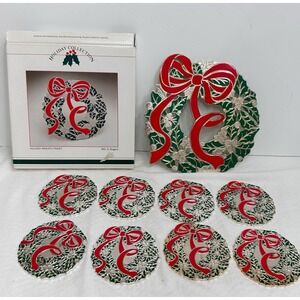 1988 Wreath Coasters &‎ Trivet Wm. A. Rodgers Holiday Collection Vintage Silver